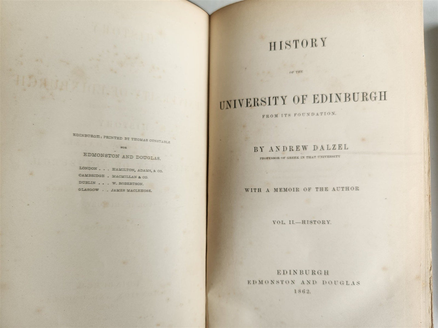 1862 History of The University of Edinburgh 2 VOLUMES by Andrew Dalzel antique