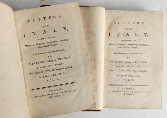 1777 Letters From Italy in the Years 1770 and 1771 2 VOLS by Anna Riggs antique