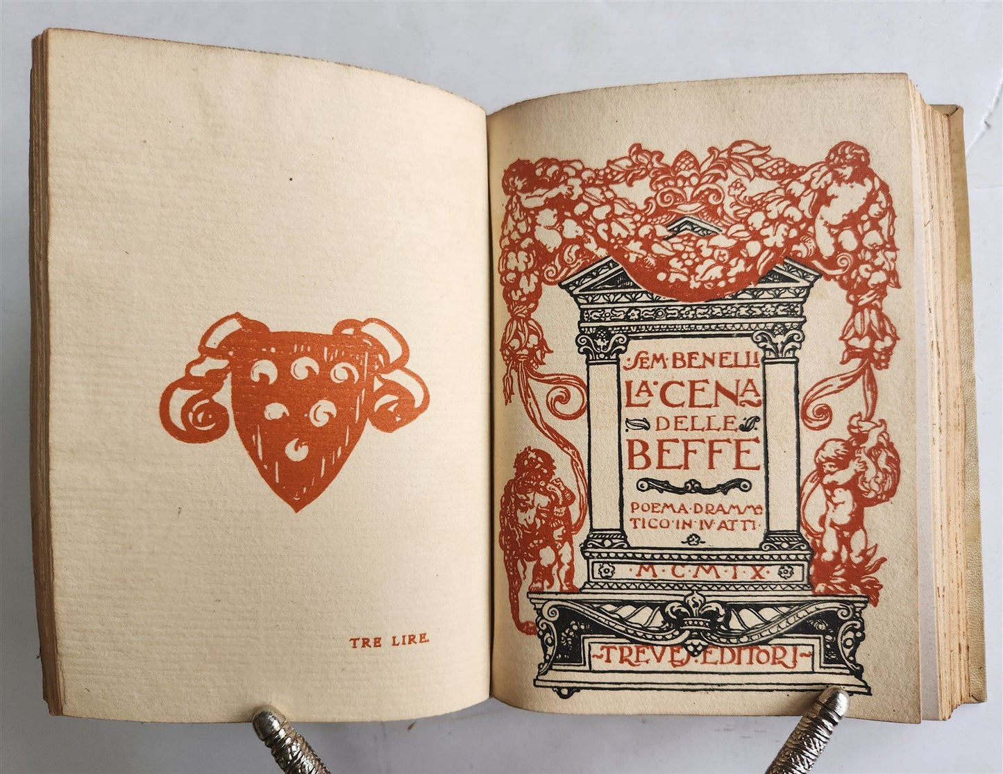1910 LA MASCHERA di BRUTO antique poetry theatre VELLUM BOUND illustrated