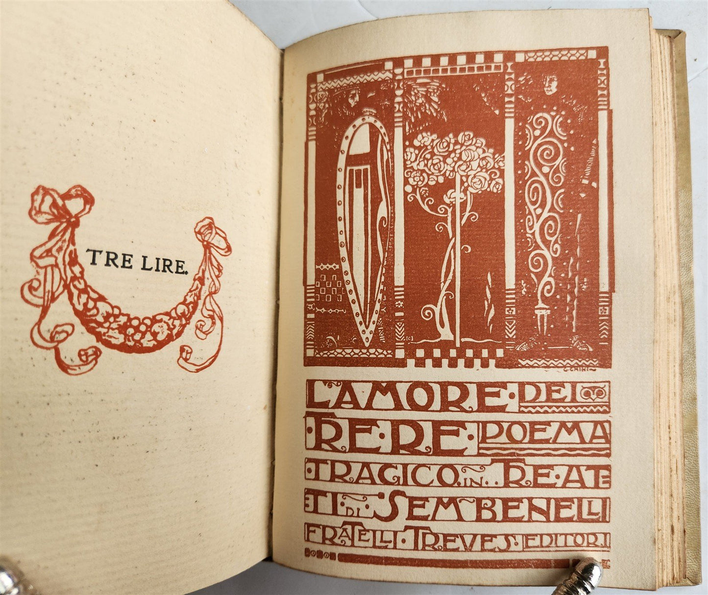 1910 LA MASCHERA di BRUTO antique poetry theatre VELLUM BOUND illustrated