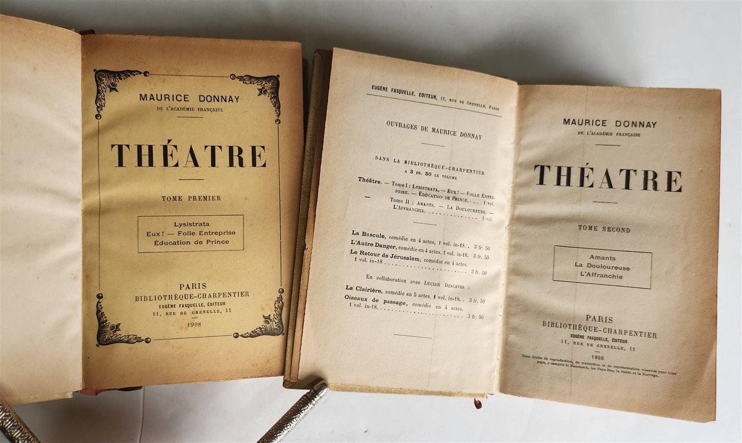 1908 THEATRE by MAURICE DONNAY 2 volumes VELLUM BOUND