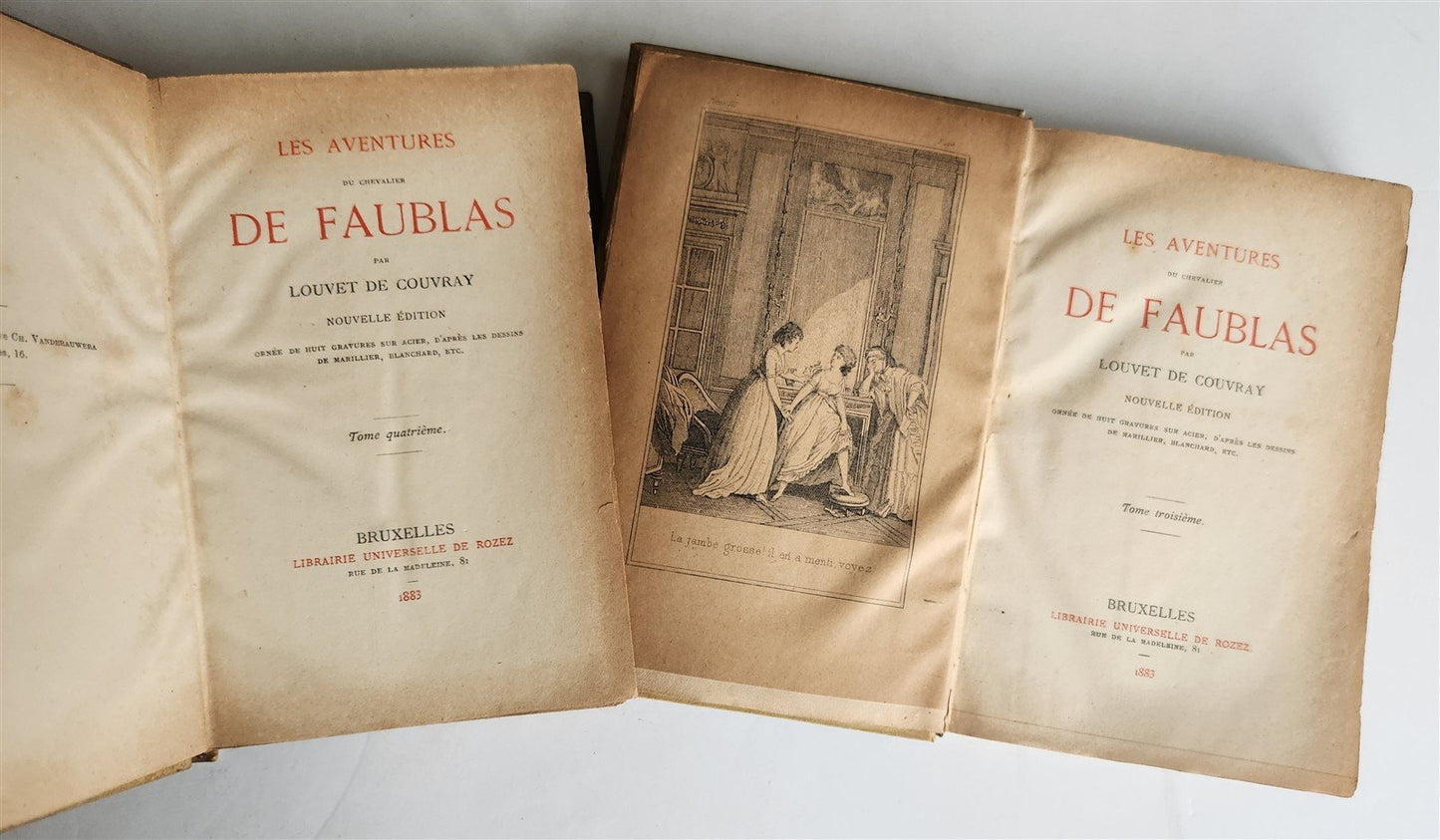 1883 LES AVENTURES DU CHEVALIER DE FAUBLAS 4 volumes VELLUM BOUND