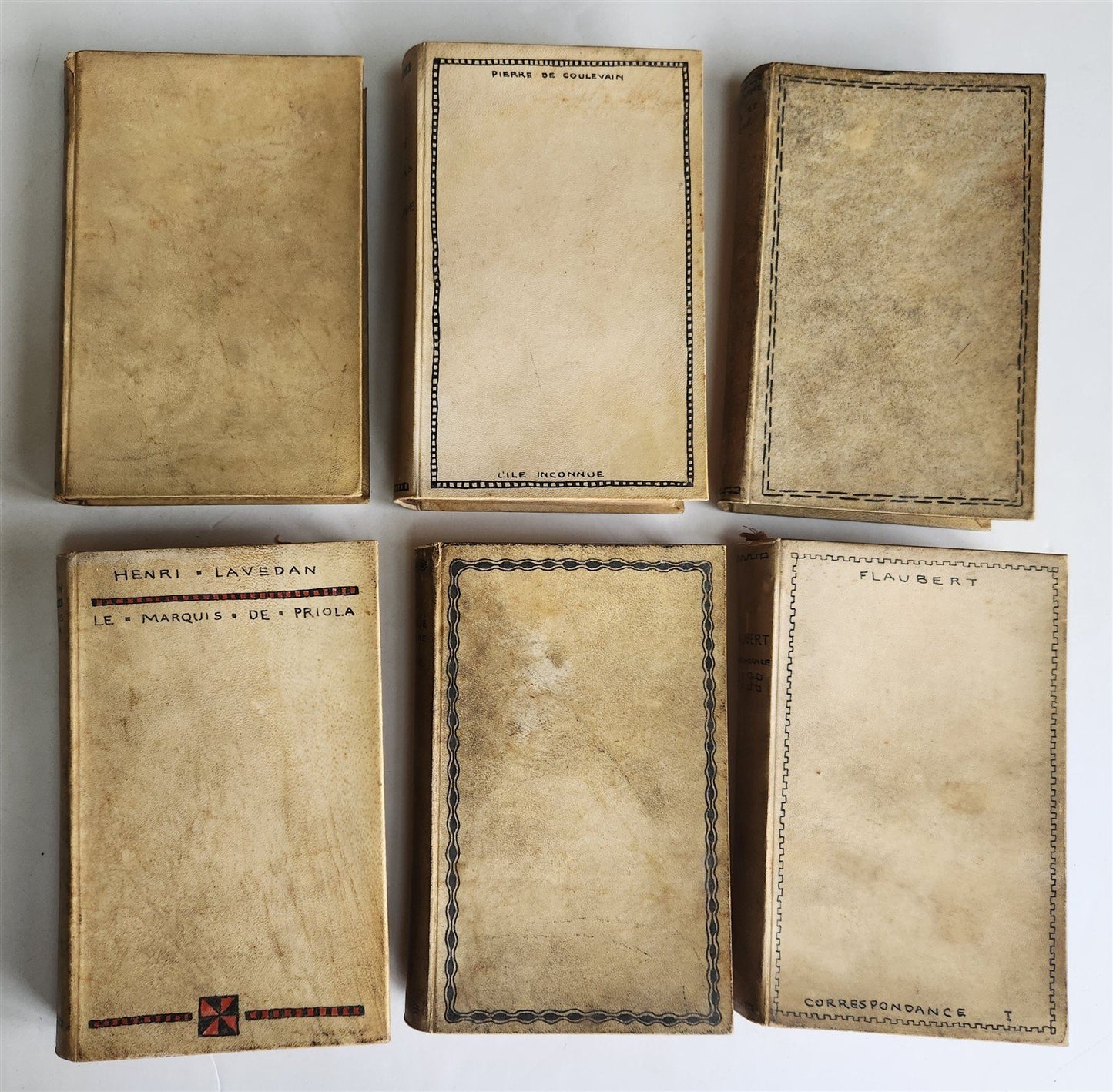LOT OF 6 ANTIQUE 1890s VELLUM BOUND BOOKS 19th CENTURY decorative