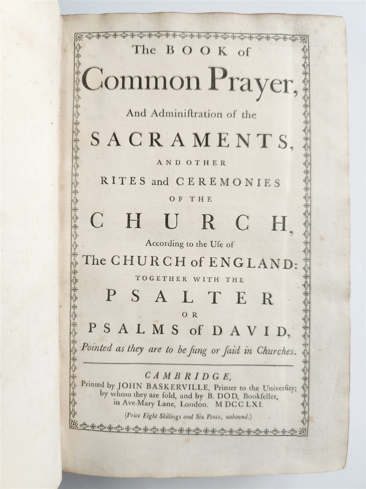 1761 BOOK of COMMON PRAYER Printed by John Baskerville antique