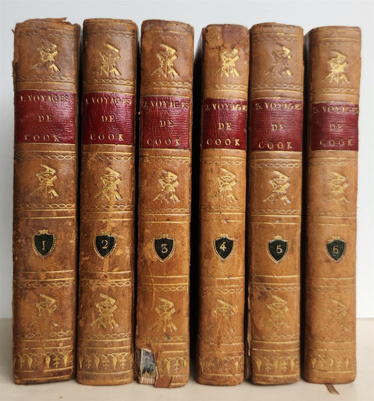 1811 CAPTAIN COOK THREE VOYAGES ILLUSTRATED 6 VOLUMES antique in FRENCH