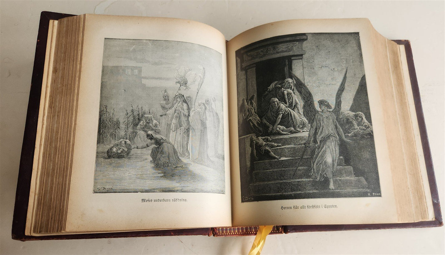 1890 BIBLE in SWEDISH ANTIQUE VICTORIAN MASSIVE FOLIO GUSTAVE DORE ILLUSTRATED