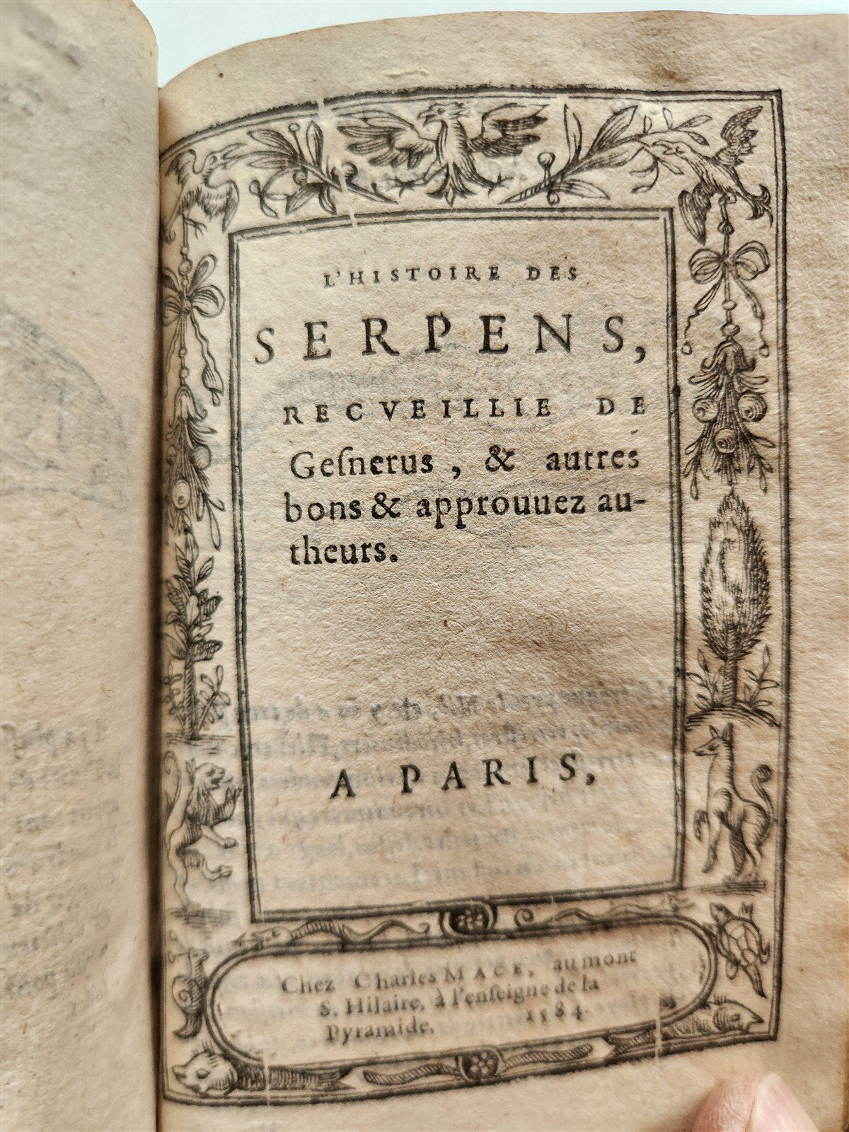 1584 ILLUSTRATED HISTORY of PLANTS & ANIMALS by Linocier antique VELLUM BOUND