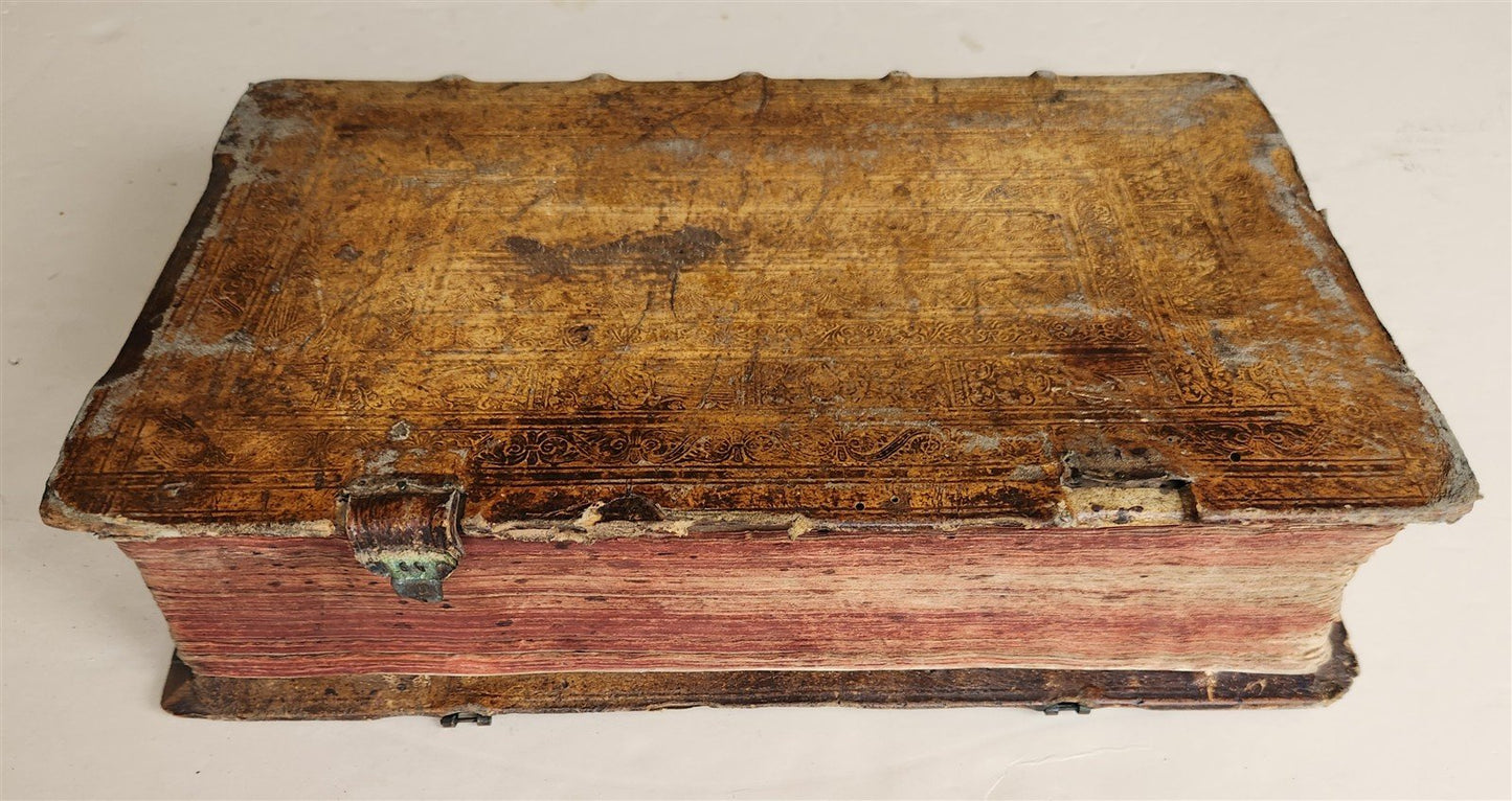 1607 GERMAN THEOLOGY ILLUSTRATED antique PIGSKIN BOUND FOLIO