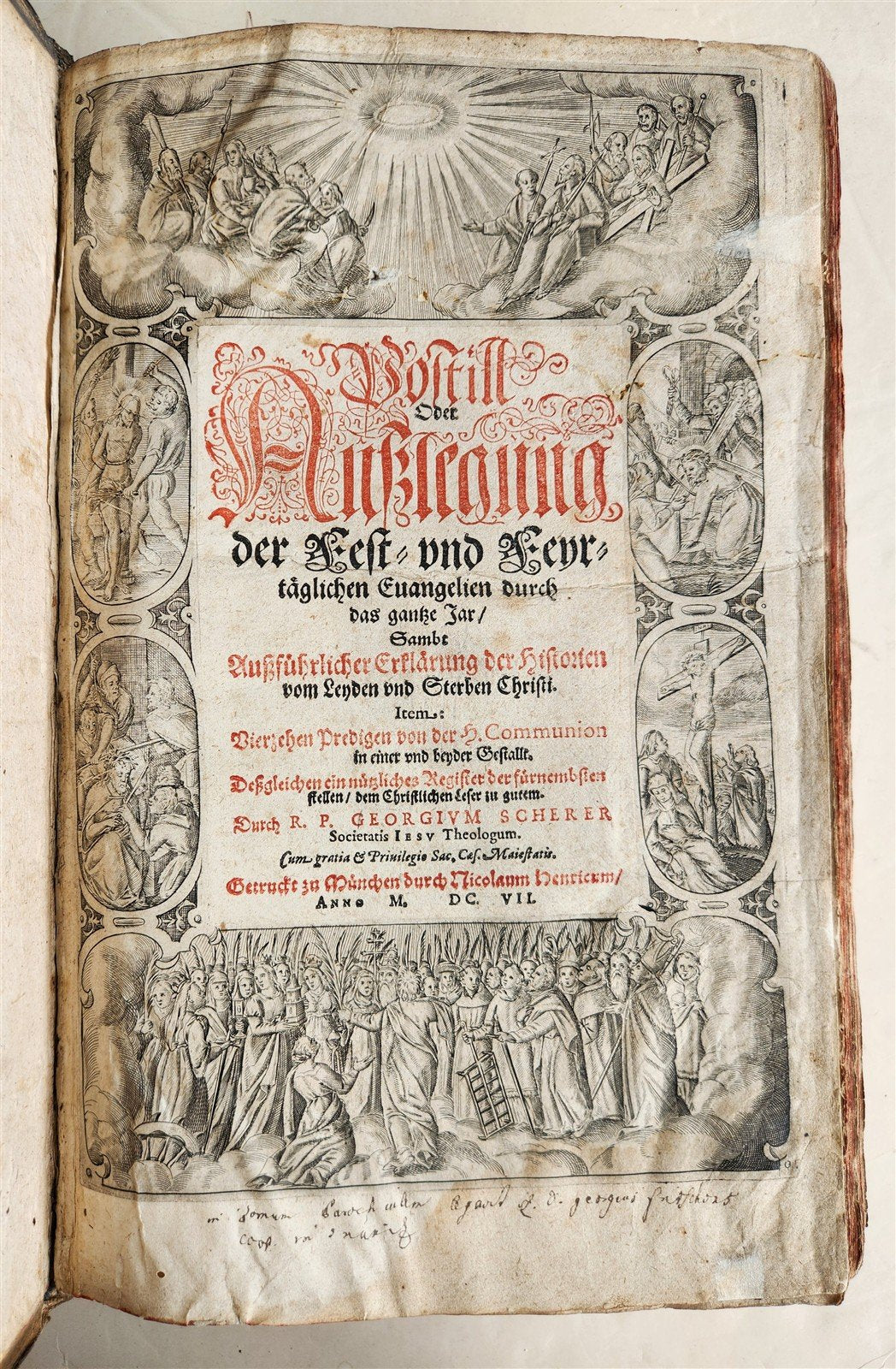 1607 GERMAN THEOLOGY ILLUSTRATED antique PIGSKIN BOUND FOLIO