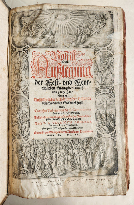 1607 GERMAN THEOLOGY ILLUSTRATED antique PIGSKIN BOUND FOLIO