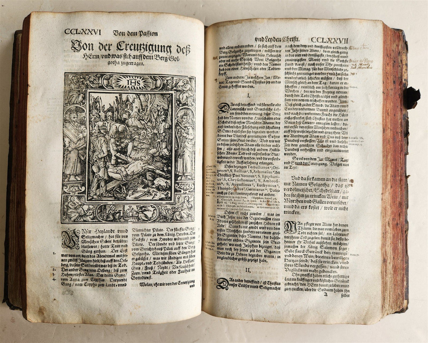 1607 GERMAN THEOLOGY ILLUSTRATED antique PIGSKIN BOUND FOLIO