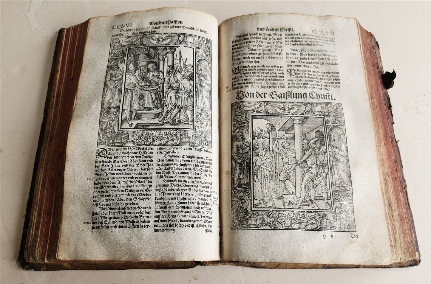 1607 GERMAN THEOLOGY ILLUSTRATED antique PIGSKIN BOUND FOLIO