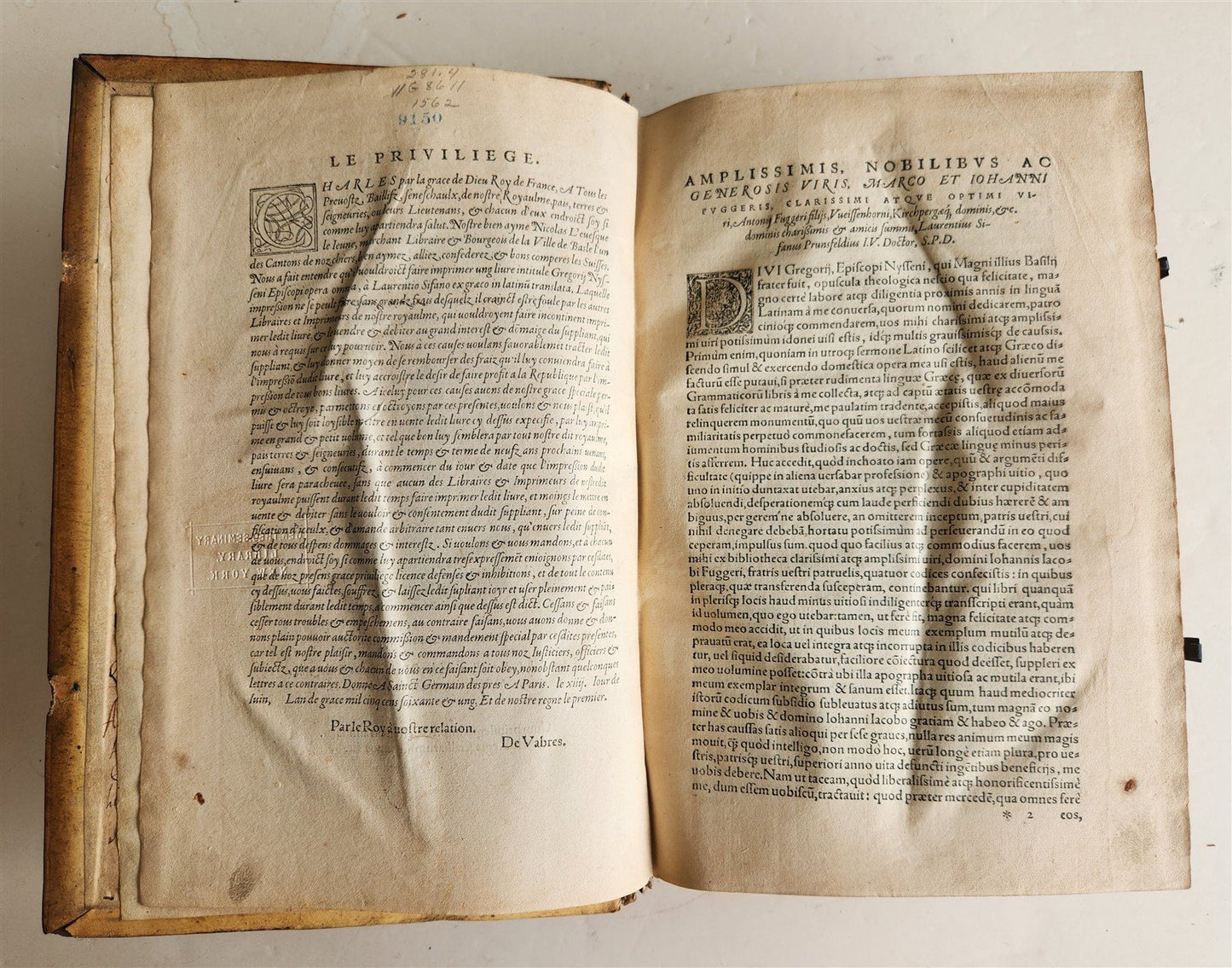 1562 PHILOSOPHY by Gregory of Nyssa antique PIGSKIN BOUND 16th CENTURY FOLIO