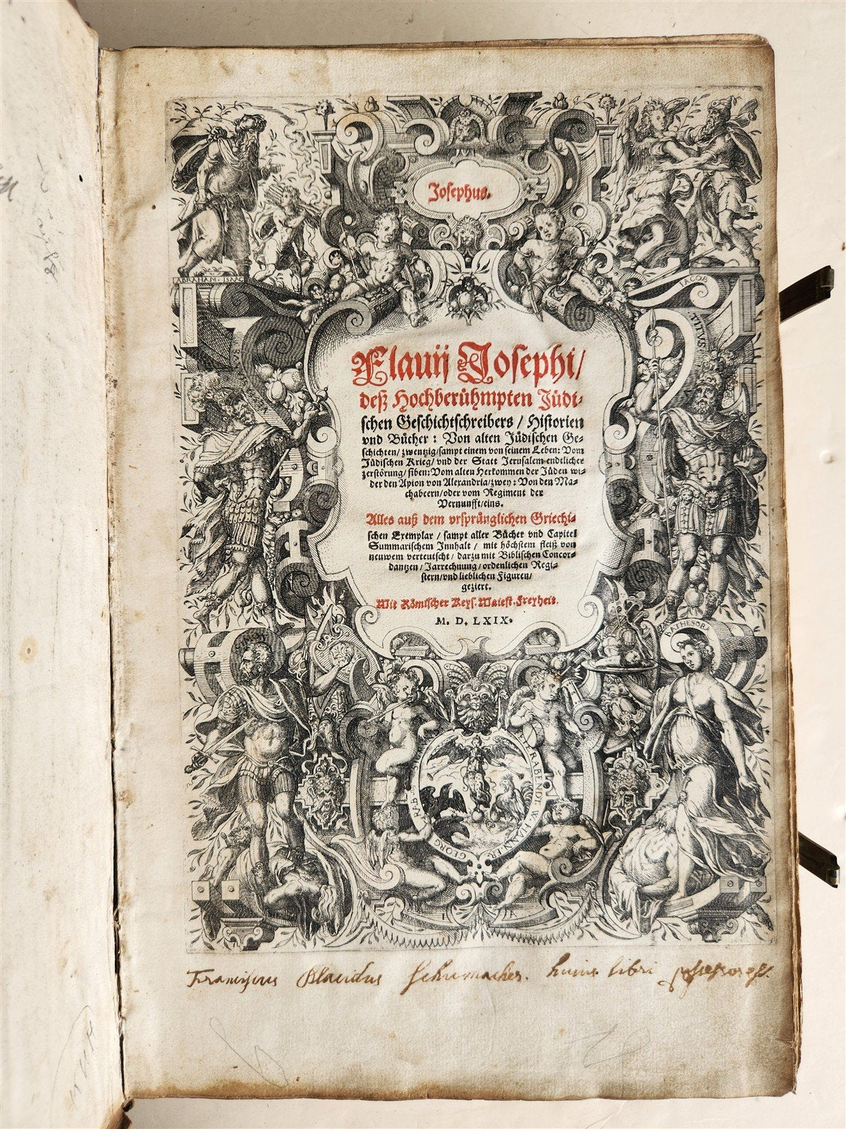1569 FLAVIUS JOSEPHUS ILLUSTRATED JEWISH HISTORY antique PIGSKIN FOLIO JUDAICA
