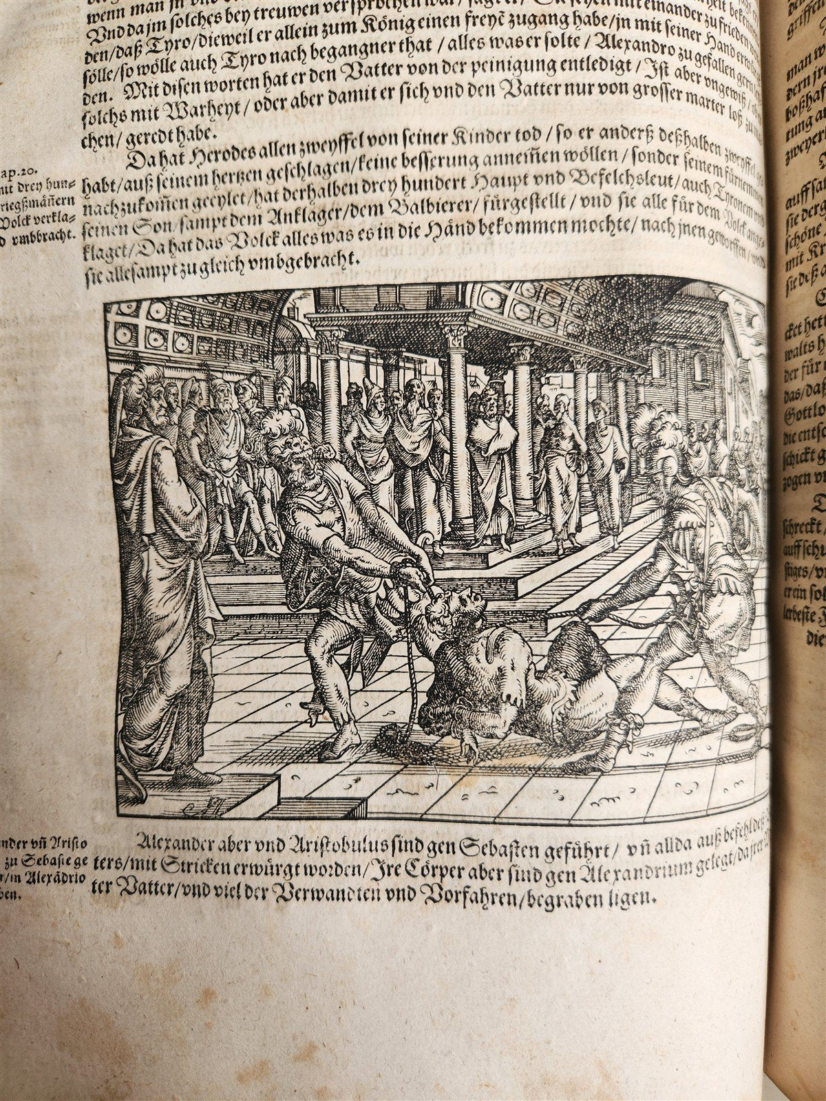 1569 FLAVIUS JOSEPHUS ILLUSTRATED JEWISH HISTORY antique PIGSKIN FOLIO JUDAICA