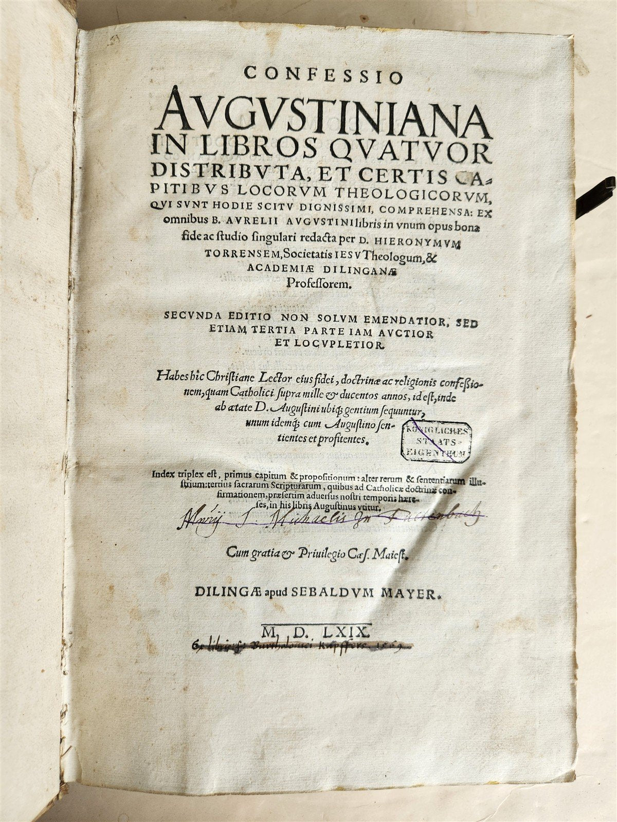 1569 CONFESSIONS of ST.AUGUSTINE by Jerónimo Torres antique PIGSKIN BOUND FOLIO