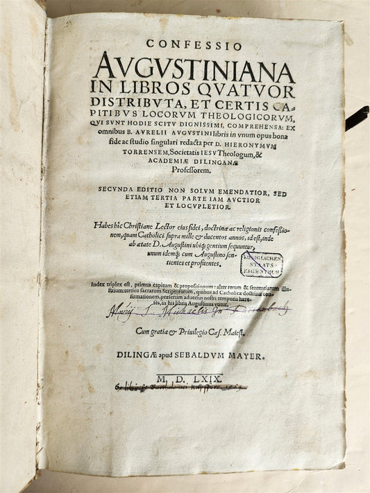 1569 CONFESSIONS of ST.AUGUSTINE by Jerónimo Torres antique PIGSKIN BOUND FOLIO