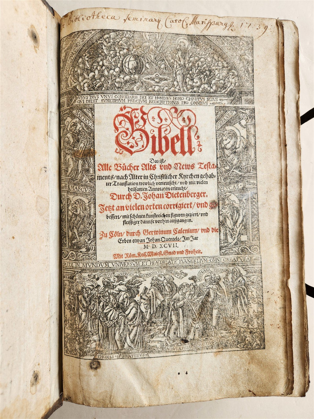 1597 BIBLE in GERMAN ILLUSTRATED by Bocksberger & J. Amman antique PIGSKIN FOLIO