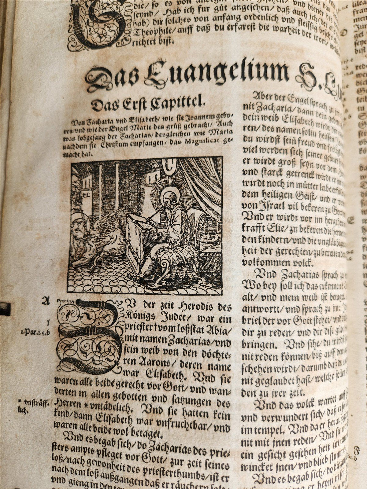 1597 BIBLE in GERMAN ILLUSTRATED by Bocksberger & J. Amman antique PIGSKIN FOLIO
