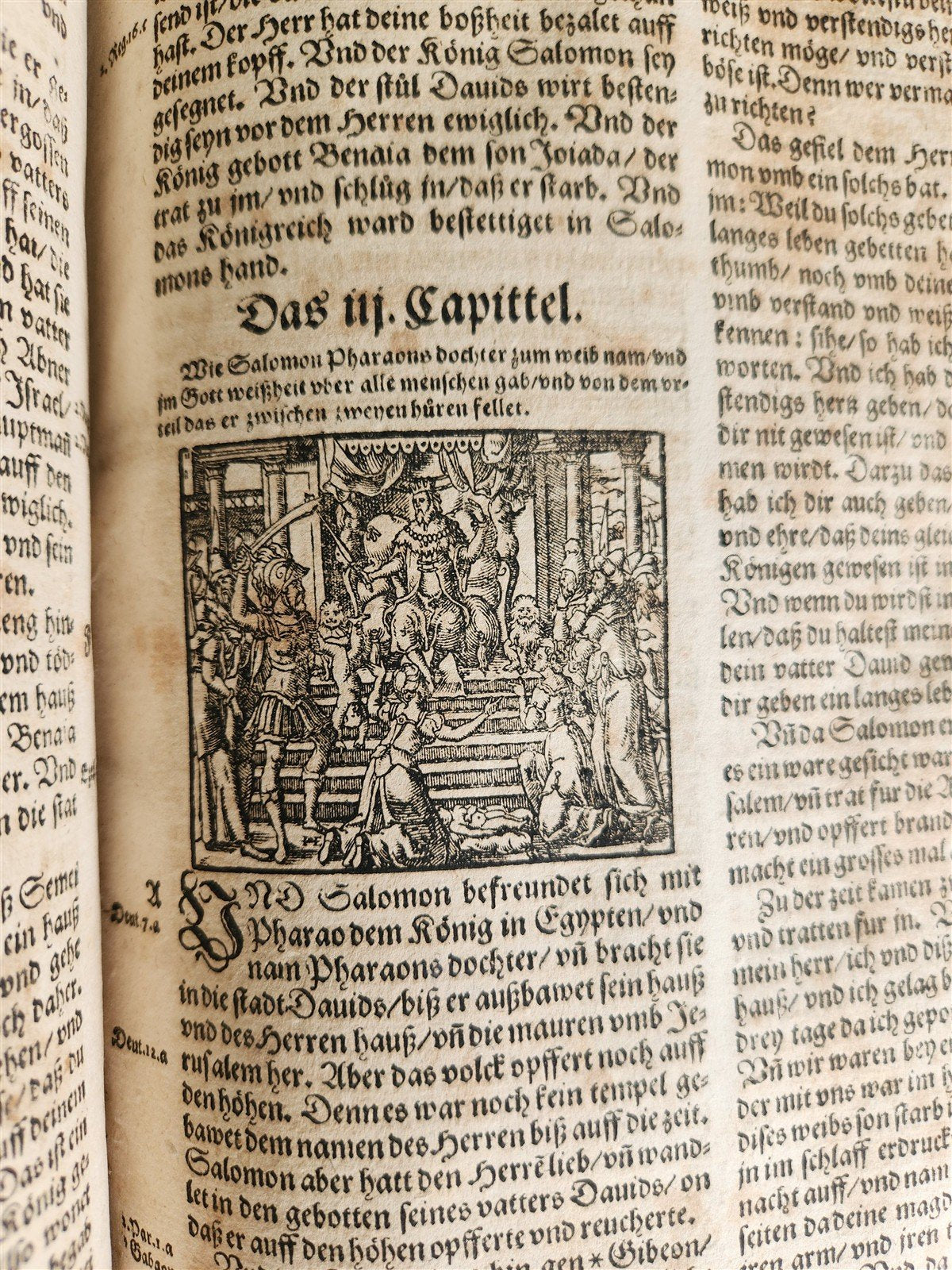 1597 BIBLE in GERMAN ILLUSTRATED by Bocksberger & J. Amman antique PIGSKIN FOLIO