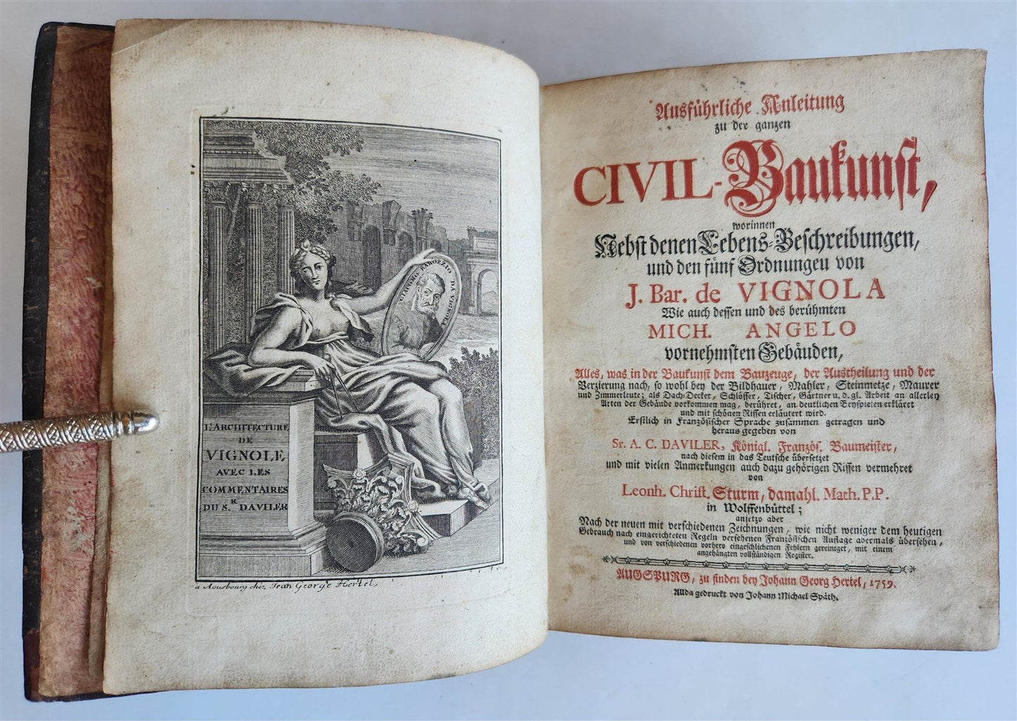 1759 ARCHITECTURE FULLY ILLUSTRATED by d'AVILER antique VIGNOLA MICHELANGELO
