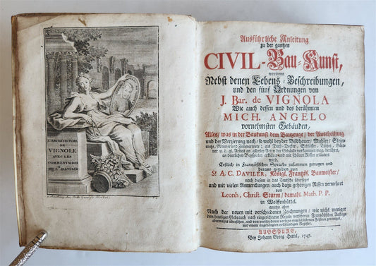 1747 ARCHITECTURE FULLY ILLUSTRATED by d'AVILER antique VIGNOLA MICHELANGELO