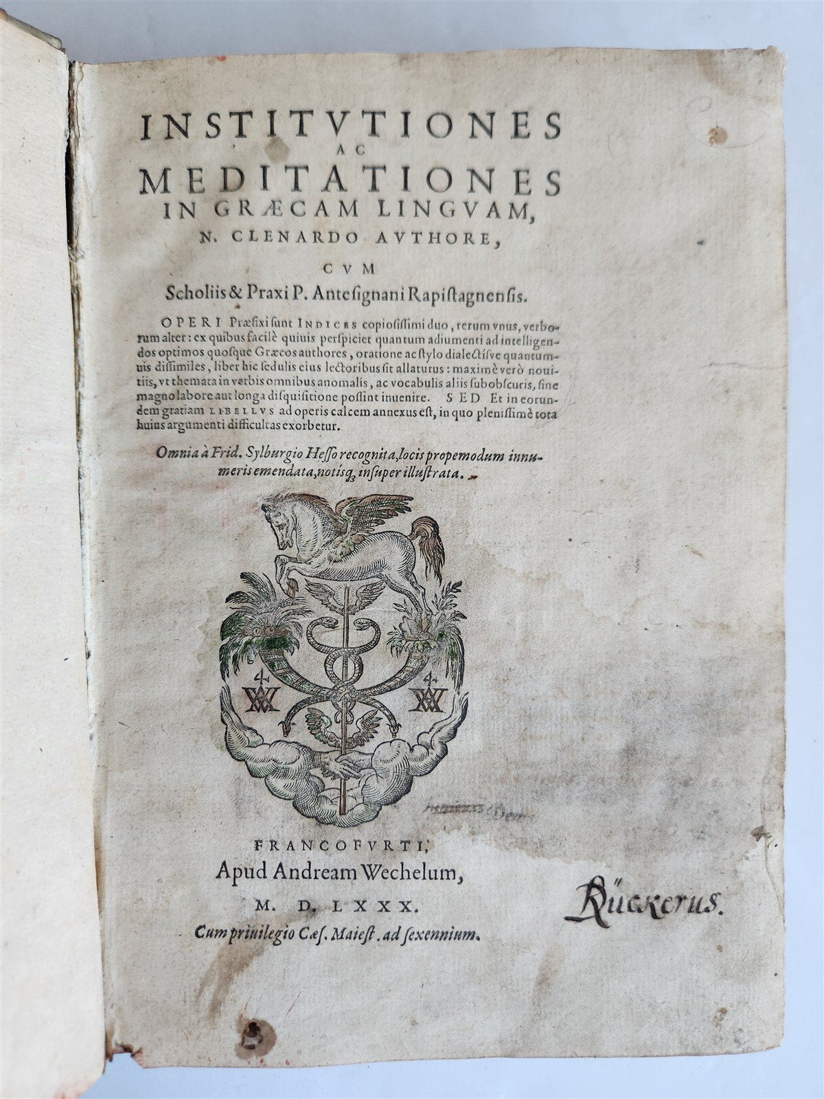 1580 GREEK LANGUAGE TREATISE VELLUM BINDING antique 16th CENTURY