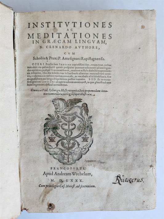 1580 GREEK LANGUAGE TREATISE VELLUM BINDING antique 16th CENTURY