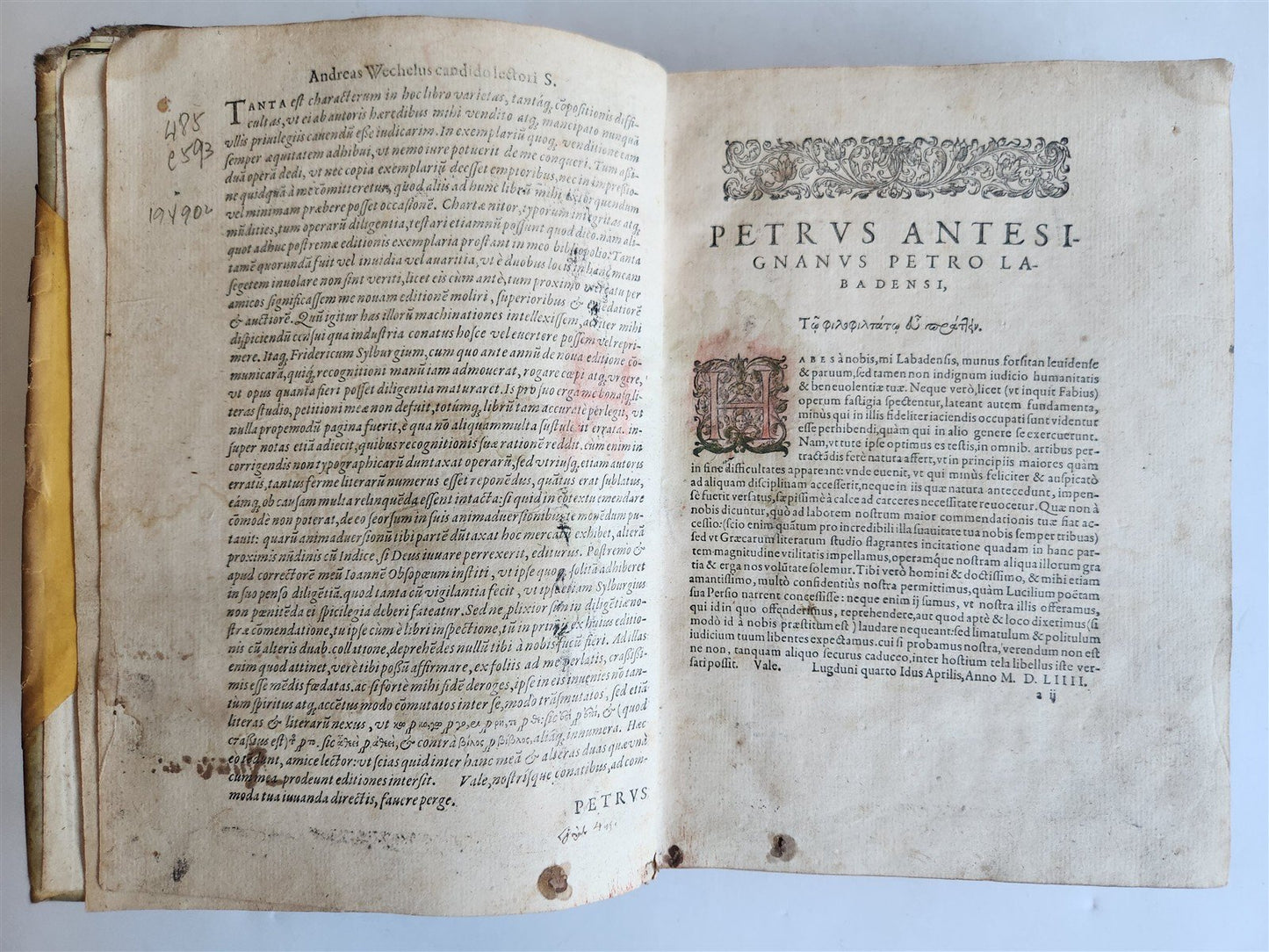 1580 GREEK LANGUAGE TREATISE VELLUM BINDING antique 16th CENTURY