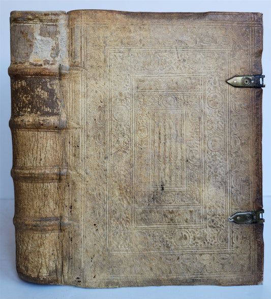 1590 THEOLOGY SIGNED by AUTHOR PIGSKIN over WOOD BINDING antique 16th CENTURY