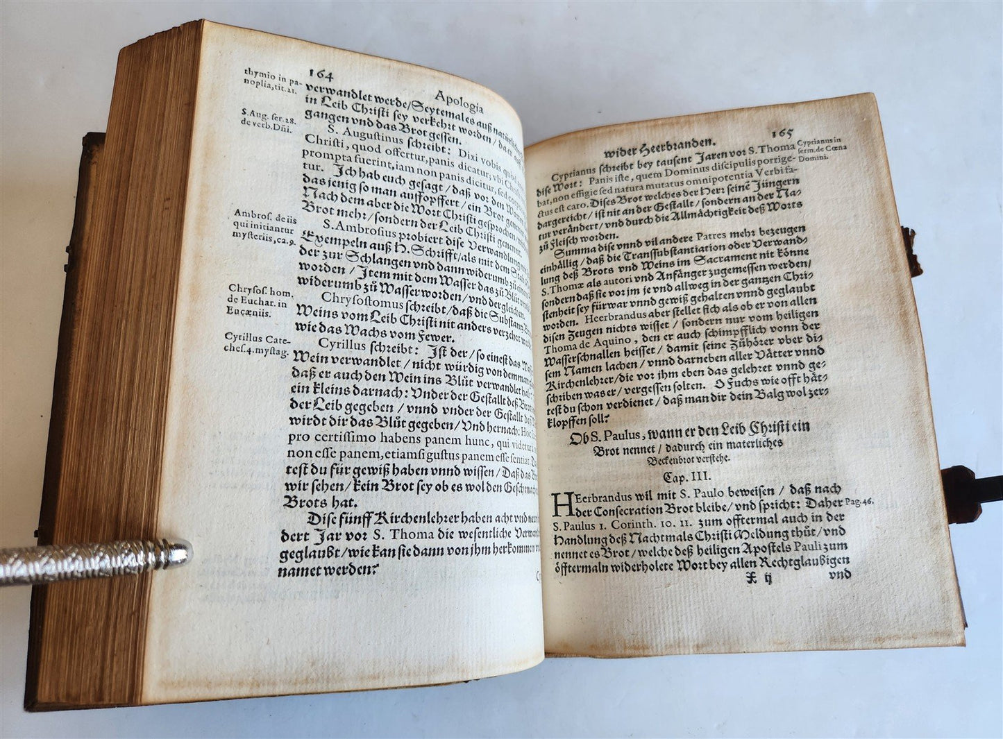 1590 THEOLOGY SIGNED by AUTHOR PIGSKIN over WOOD BINDING antique 16th CENTURY