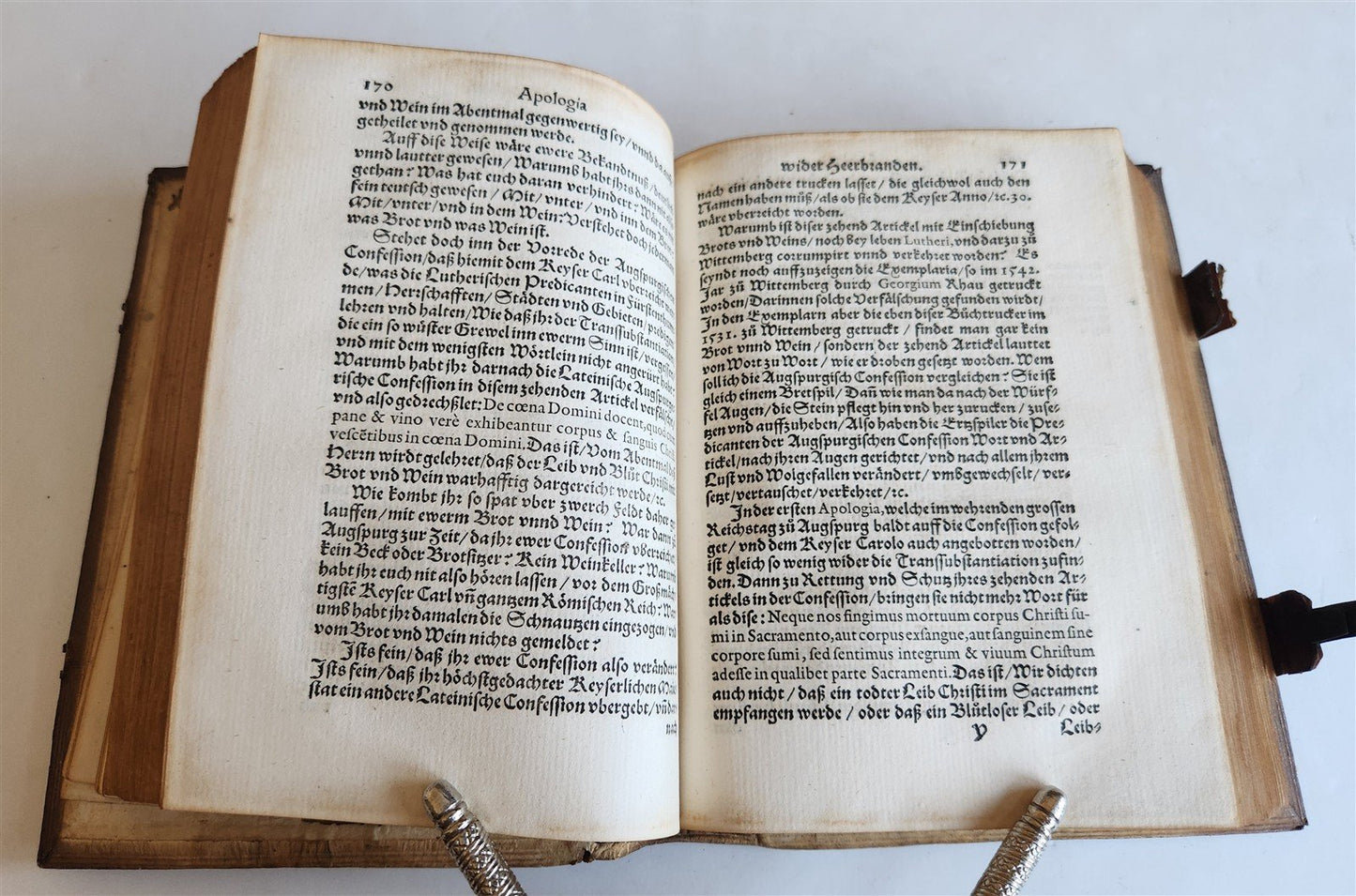 1590 THEOLOGY SIGNED by AUTHOR PIGSKIN over WOOD BINDING antique 16th CENTURY