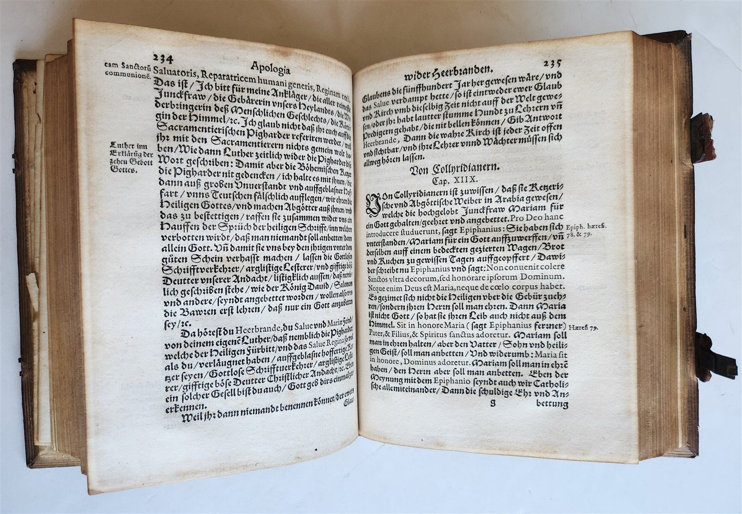 1590 THEOLOGY SIGNED by AUTHOR PIGSKIN over WOOD BINDING antique 16th CENTURY