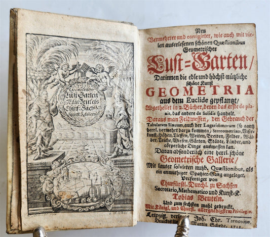 1712 GEOMETRY ILLUSTRATED antique in GERMAN vellum bound