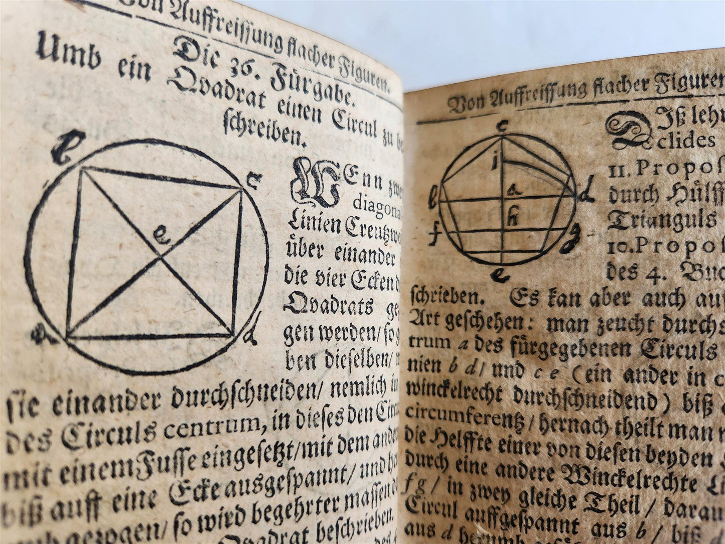 1712 GEOMETRY ILLUSTRATED antique in GERMAN vellum bound