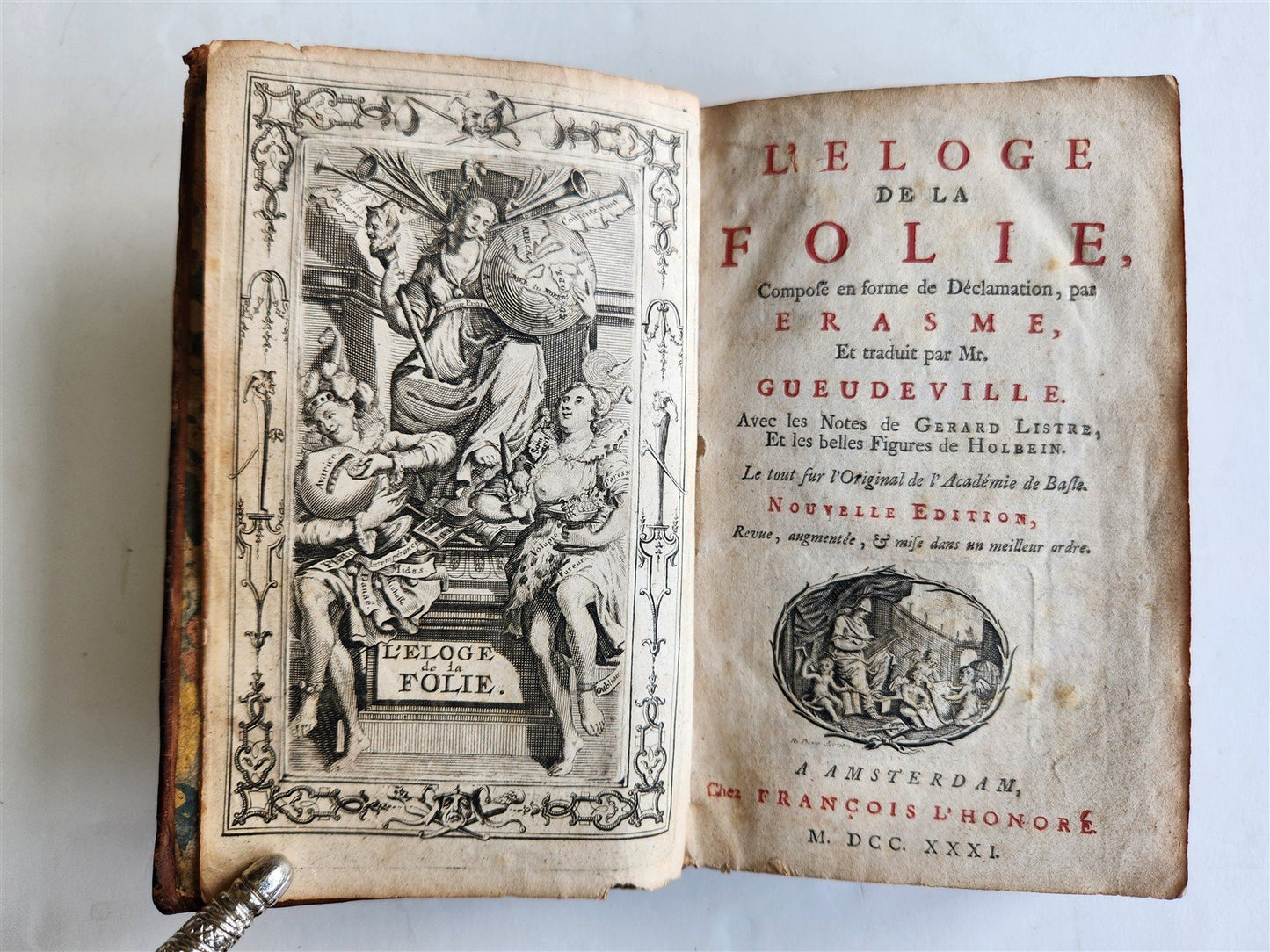 1731 ILLUSTRATED IN PRAISE of FOLLY by Erasmus of Rotterdam antique