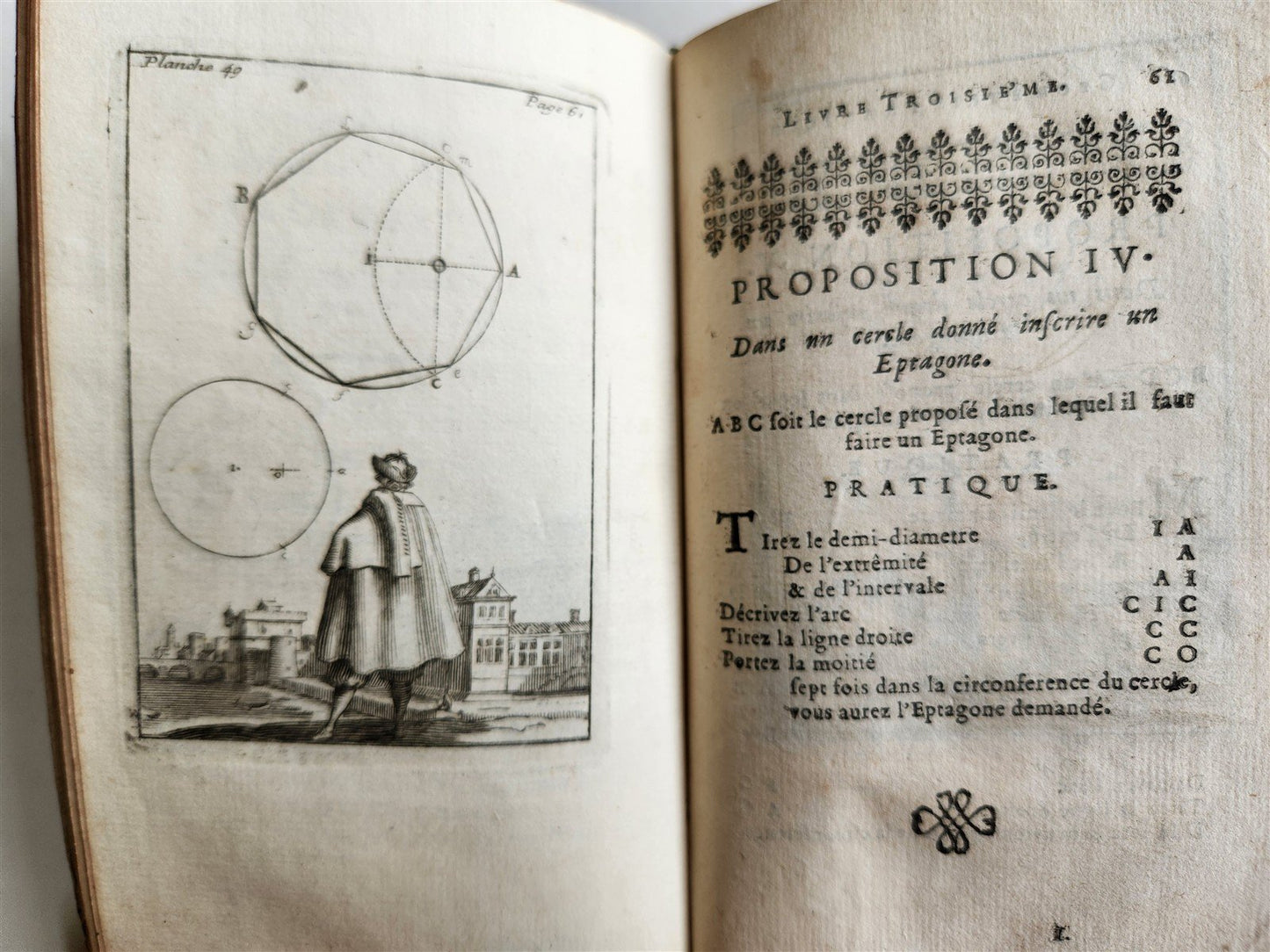 1716 GEOMETRY by LE CLERC antique ILLUSTRATED w/ 45 ENGRAVINGS