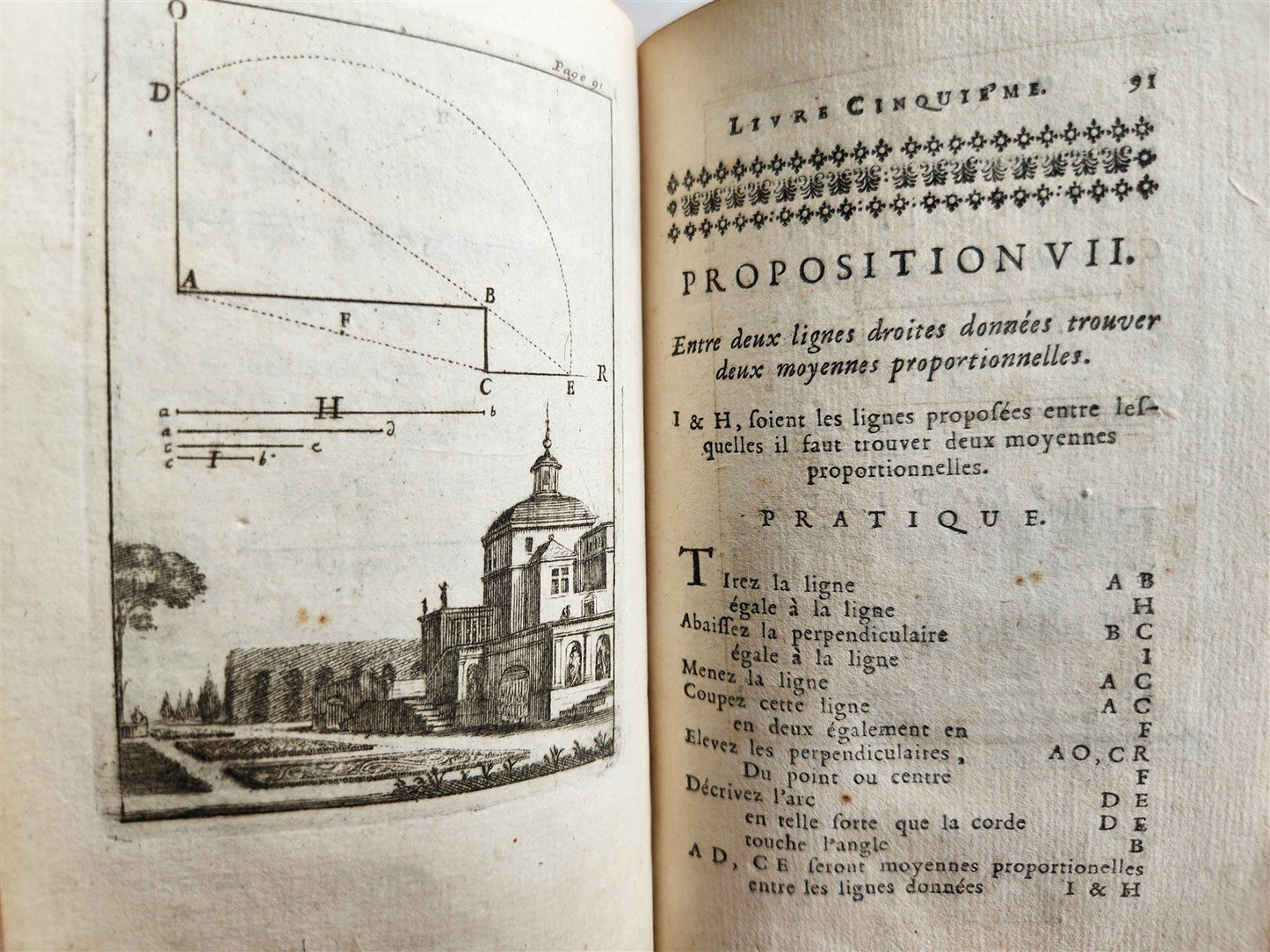 1716 GEOMETRY by LE CLERC antique ILLUSTRATED w/ 45 ENGRAVINGS
