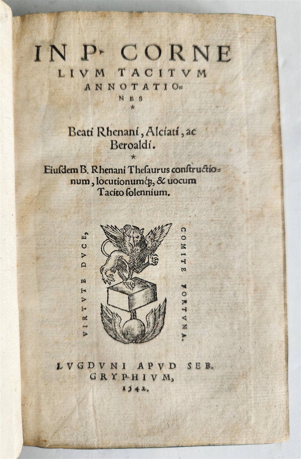1542 CORNELIUS TACITUS ANNOTATIONS antique VELLUM BINDING 16th CENTURY Gryphius