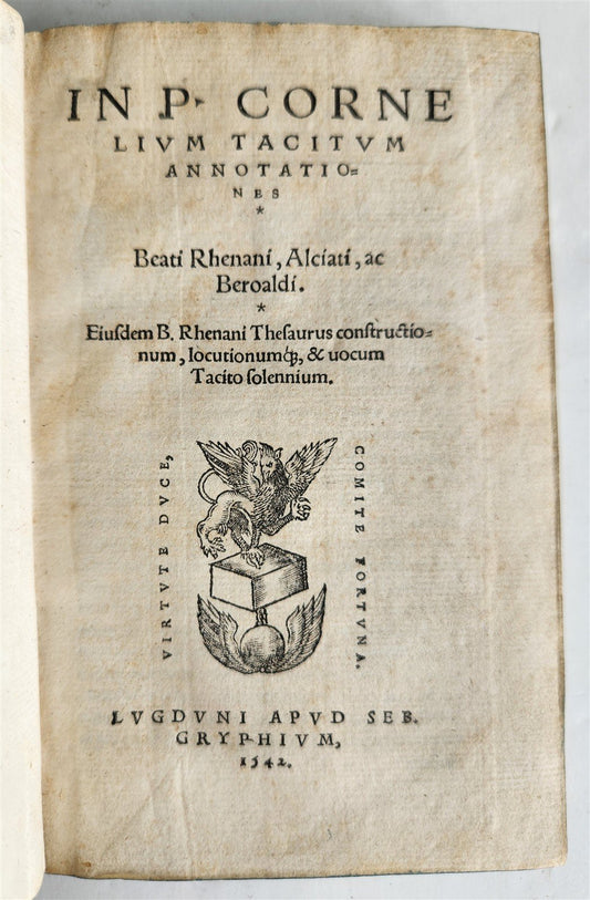 1542 CORNELIUS TACITUS ANNOTATIONS antique VELLUM BINDING 16th CENTURY Gryphius