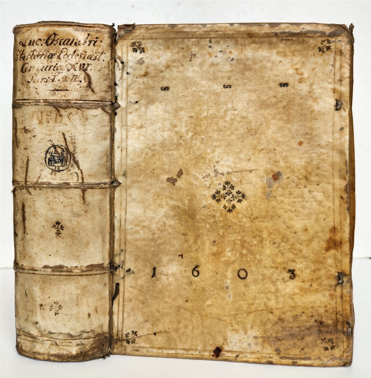 1603 ECCLESIASTICAL HISTORY by LUCAS OSIANDER antique DATED VELLUM BINDING
