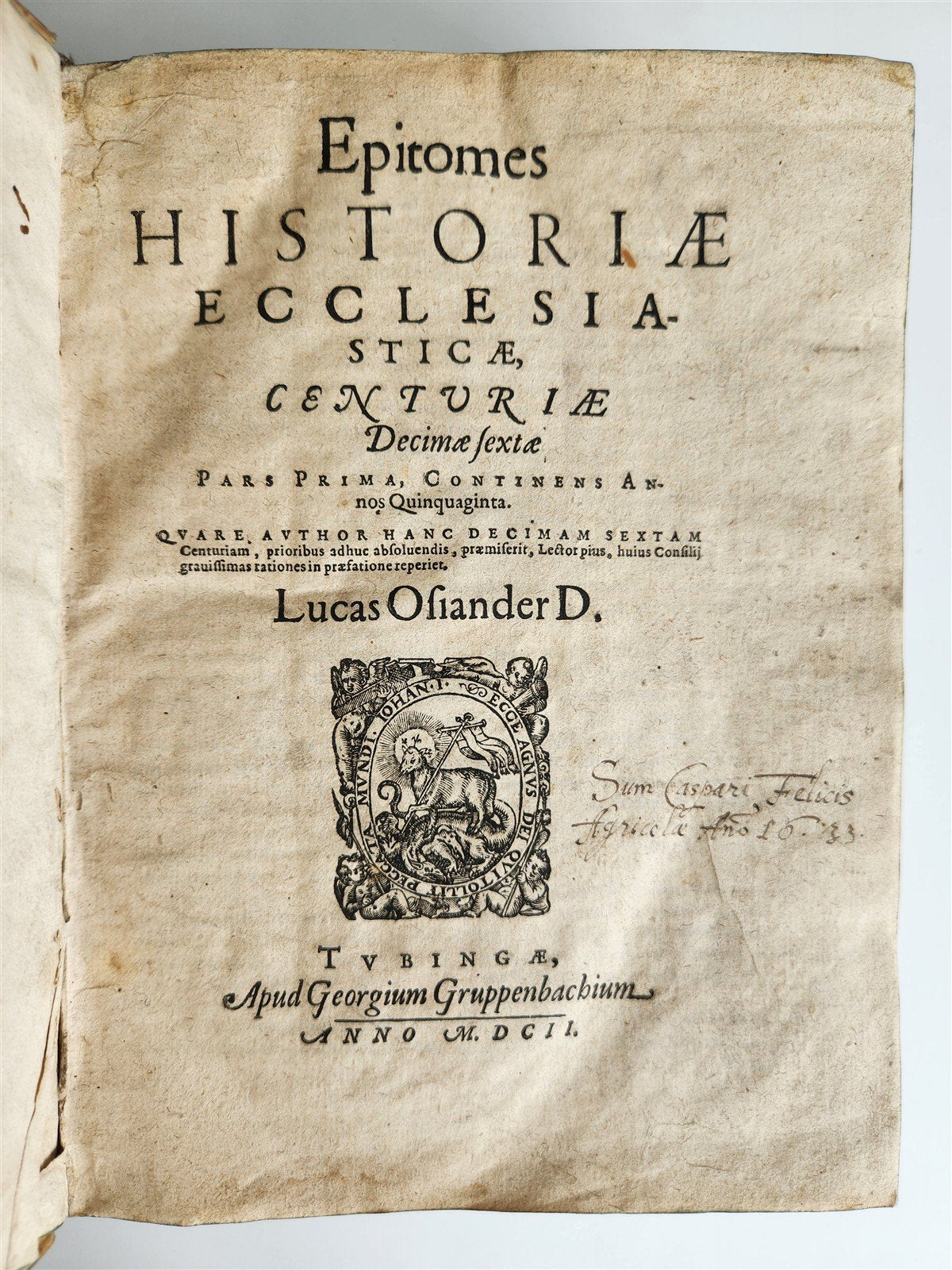 1603 ECCLESIASTICAL HISTORY by LUCAS OSIANDER antique DATED VELLUM BINDING