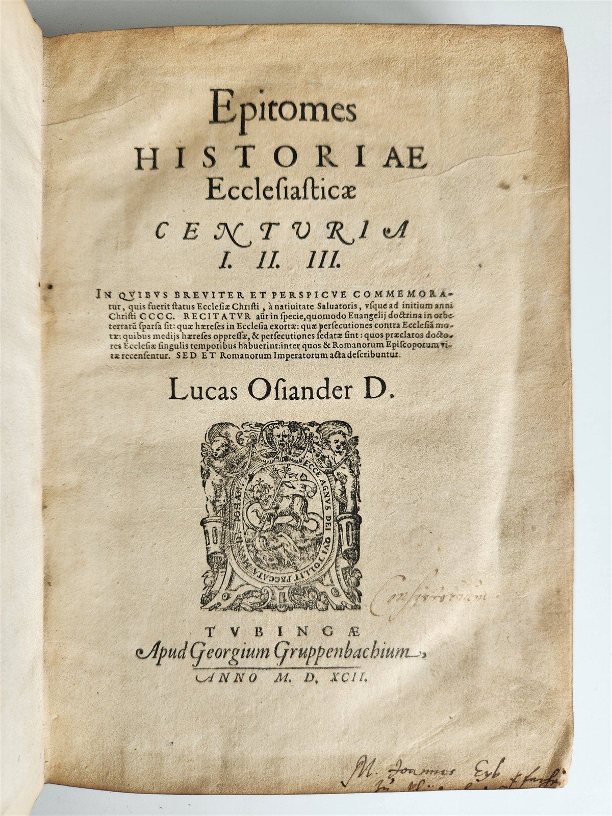 1603 ECCLESIASTICAL HISTORY by LUCAS OSIANDER antique DATED VELLUM BINDING