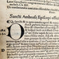1506 POST-INCUNABULA ST.AMBROSE of MILAN antique OMNIA OPERA v. I