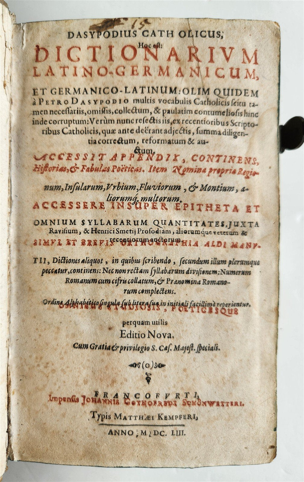 1653 LATIN GERMAN DICTIONARY antique PIGSKIN BINDING