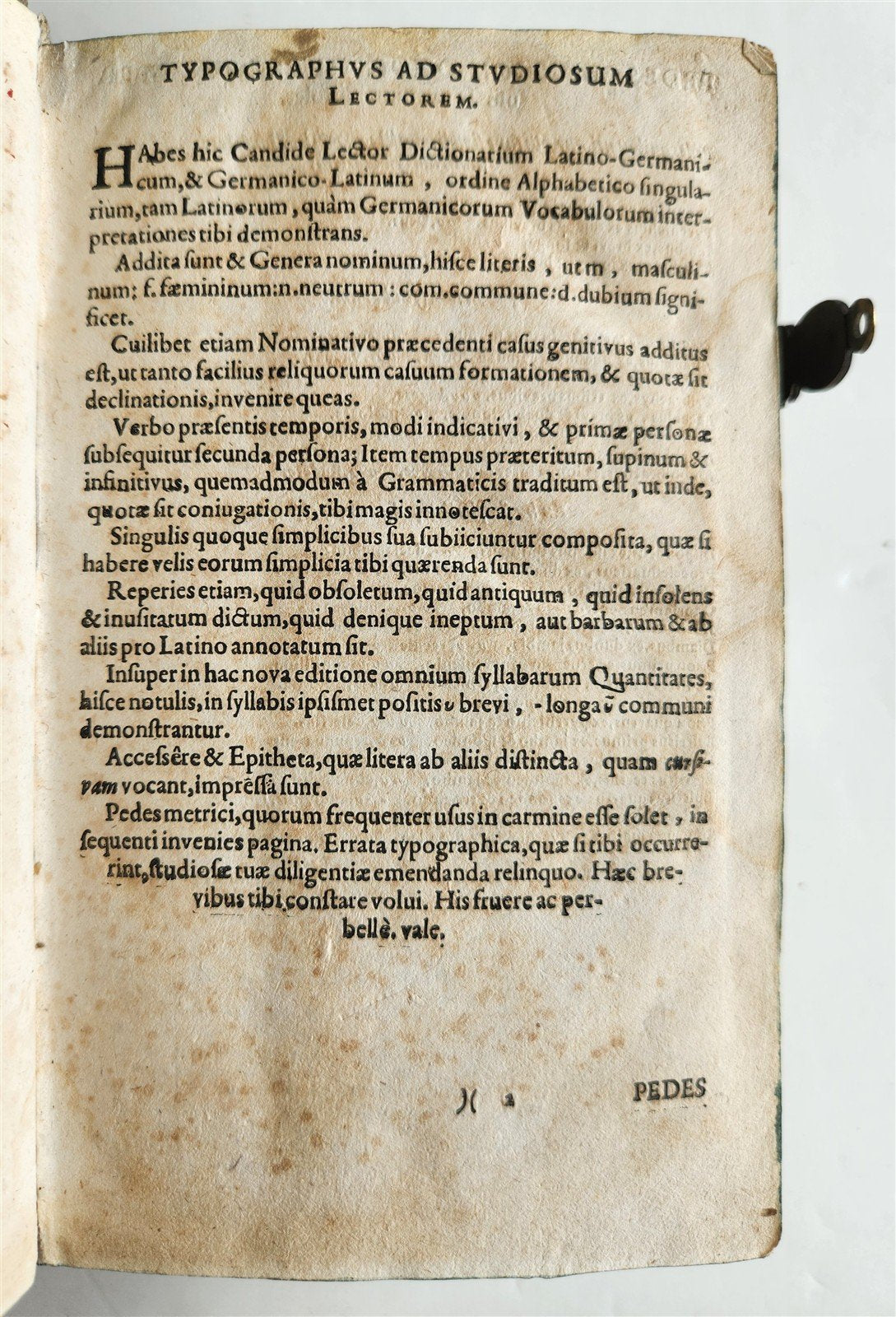 1653 LATIN GERMAN DICTIONARY antique PIGSKIN BINDING
