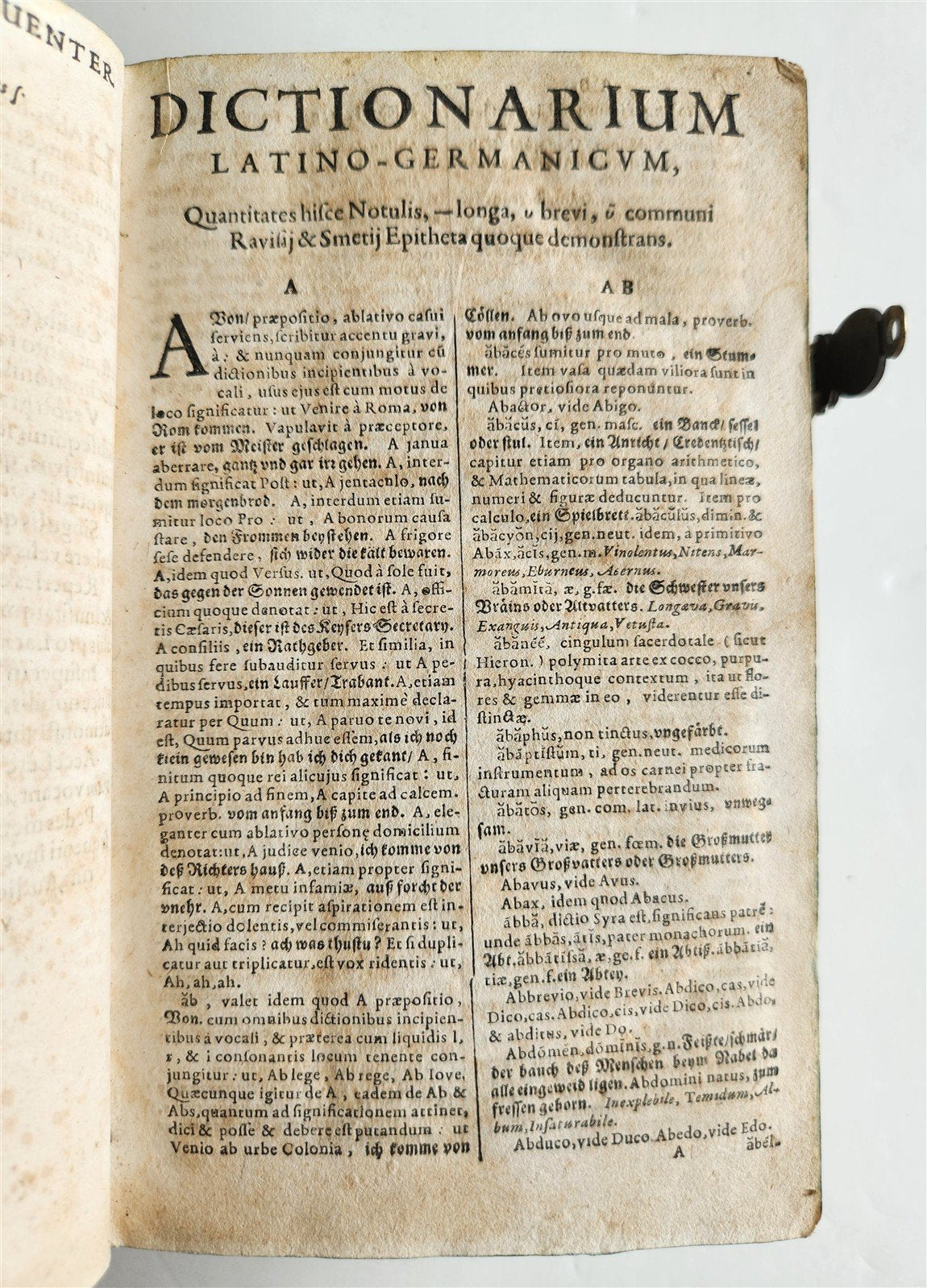 1653 LATIN GERMAN DICTIONARY antique PIGSKIN BINDING