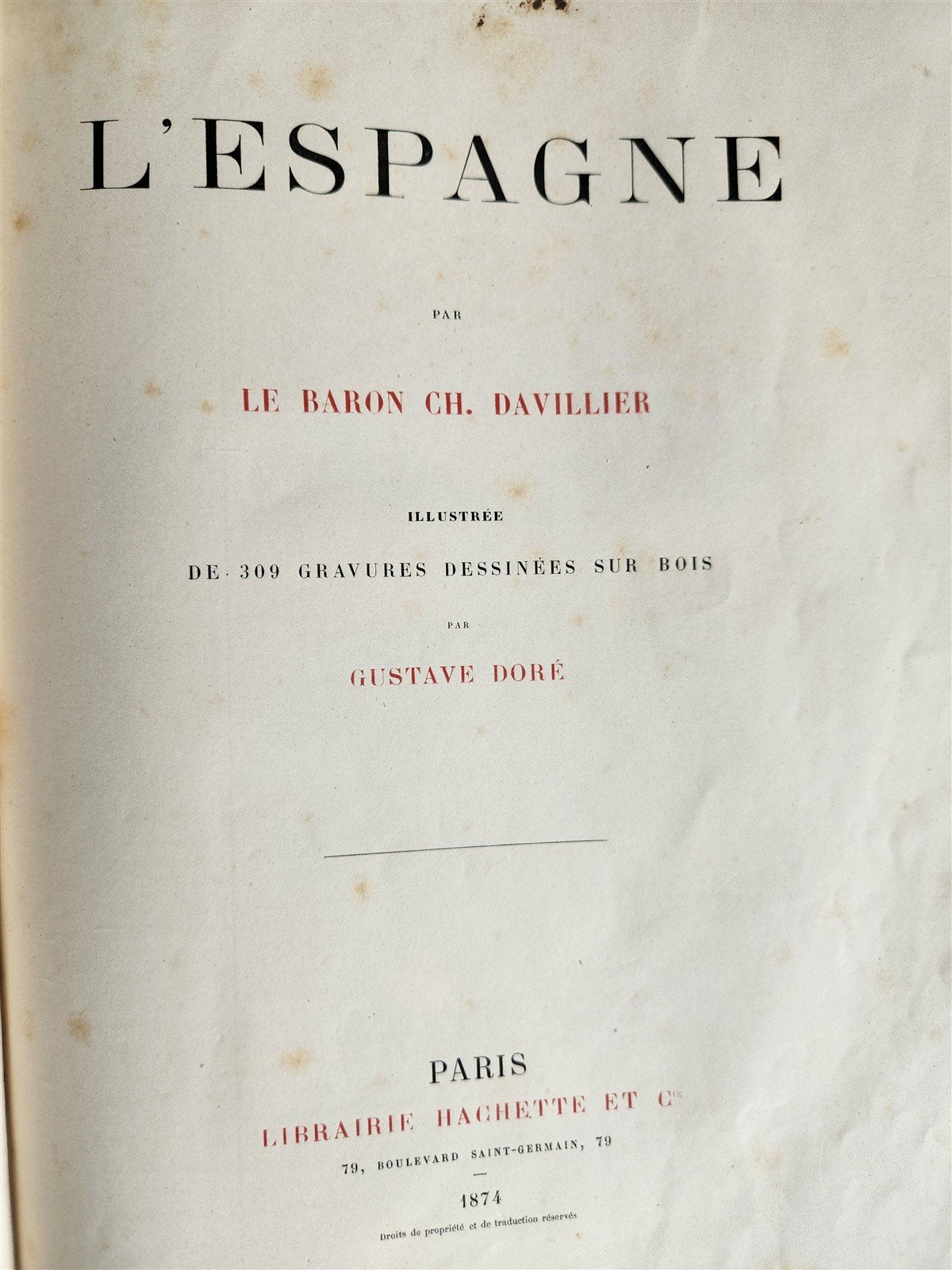 1874 L'ESPAGNE Illustrated by GUSTAVE DORE antique DESCRIPTION of SPAIN FOLIO