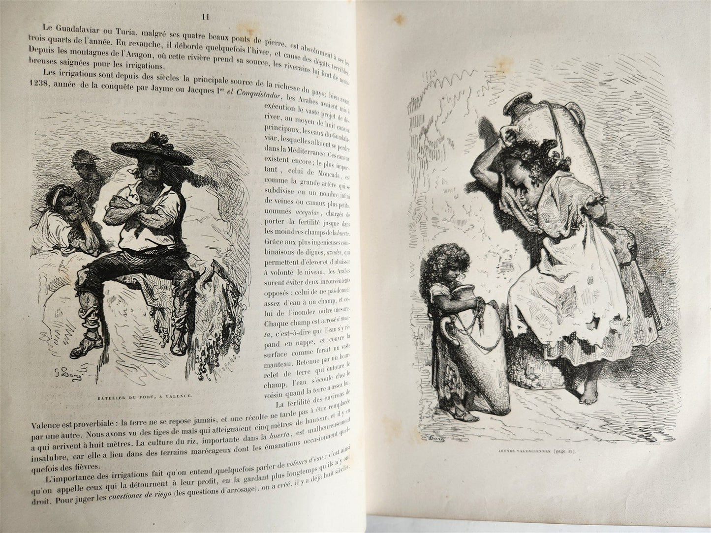 1874 L'ESPAGNE Illustrated by GUSTAVE DORE antique DESCRIPTION of SPAIN FOLIO