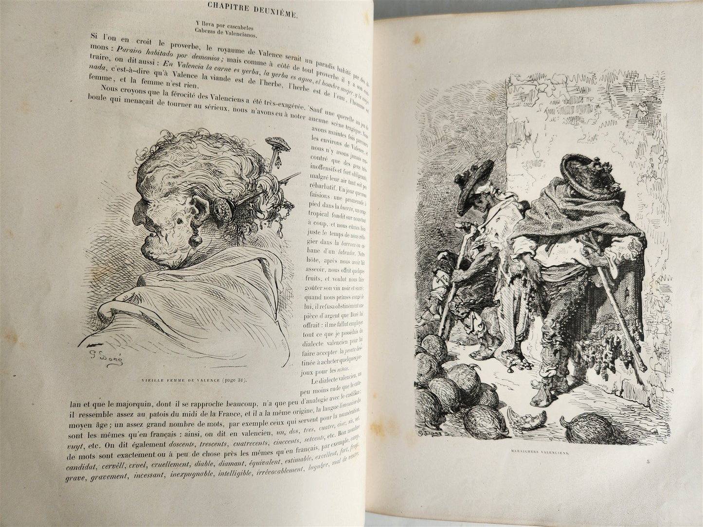1874 L'ESPAGNE Illustrated by GUSTAVE DORE antique DESCRIPTION of SPAIN FOLIO